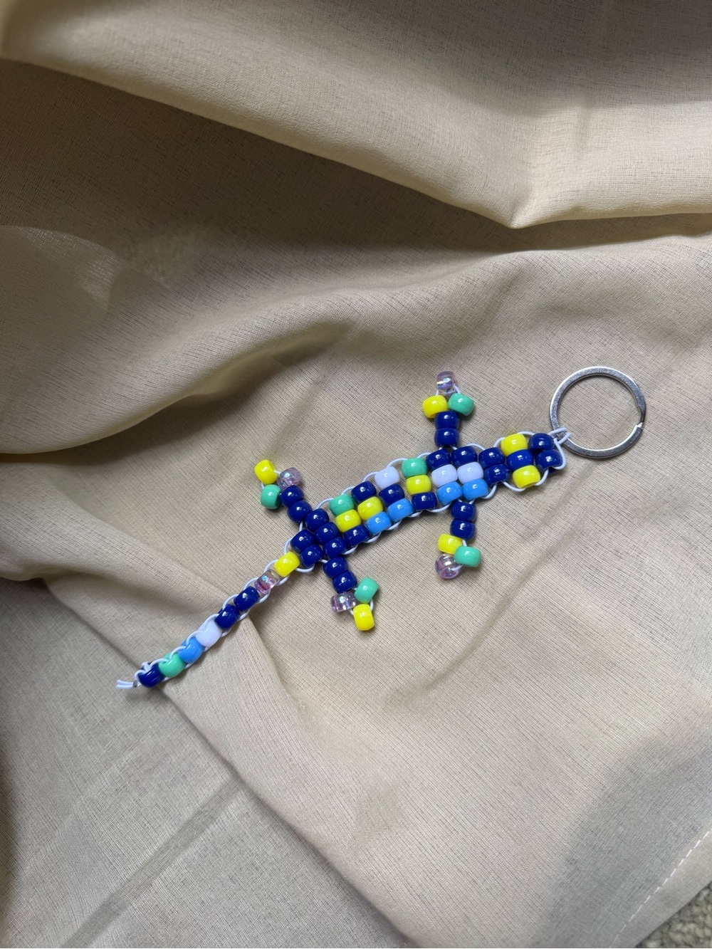 Beaded Lizard Keychain - Blue, Yellow, Green